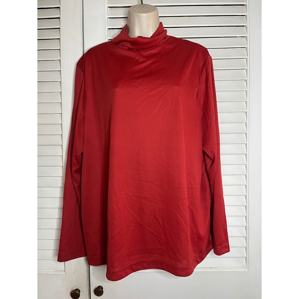 Vicki Wayne Red Mock Neck Long Sleeve Top Back Zip Size 2X P01259